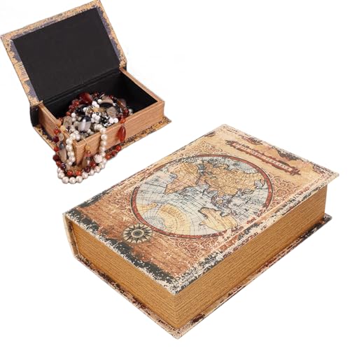 Tissting Falsche Buchbox Vintage Europäischen Weltkarte Alte Bücher Deko Buchattrappe 21,5 x 30 x 7,5 cm Gefälschte Buch Box Schmuck Schatzkiste für Schreibtische Regal Dekoration von Tissting