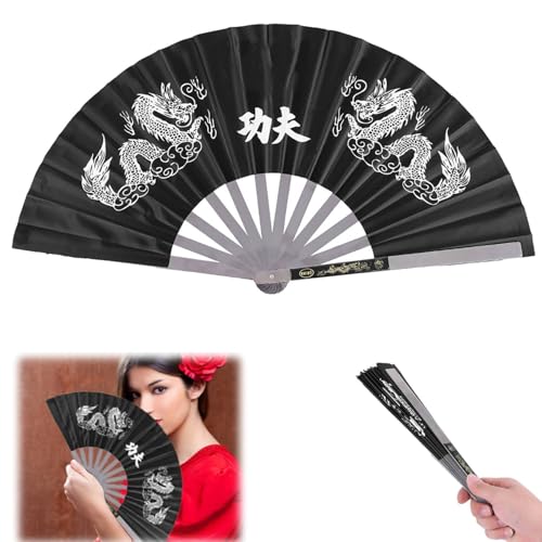 Tissting Tai Chi Fan, Foldable Stainless Steel Kung Fu Fan, Hand Fan, Nylon, Exquisite Spray Paint, for Stage, Theater, Dance, Wedding, Party, Decoration, Cosplay, Carnival, Anniversary von Tissting