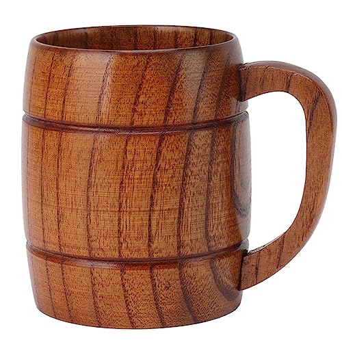 Holz Bierkrug 300ml Eimer Form Handgefertigter Gravur Bier Becher mit Griff, Retro Deko Geschnitzter Humpen Trinkbecher für Kaffee Getränke Tee Saft von Tissting