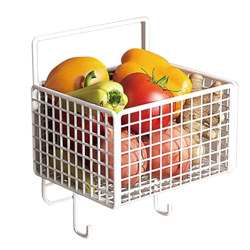 Tissting Küchen-Wandkorb mit Haken, großes Fassungsvermögen, platzsparender Metall-Obstkorb zum Aufhängen an der Wand, Draht-Metallkörbe, Zuhause, Küche, Badezimmer, Speisekammer, (Weiß) von Tissting