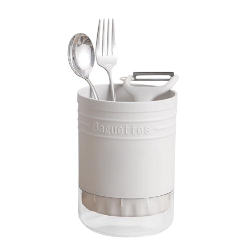 Tissting Küchenutensilienhalter 15 x 11 cm Runde Kunststoff Küchenutensilien Organizer Utensilienhalter mit Fächern, Moderne Stil Küchen Besteckkorb für Gabeln, Löffel, Essstäbchen(Weiß) von Tissting