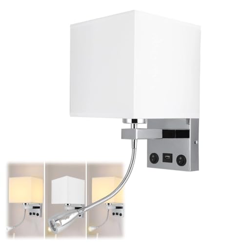 Tissting LED Wandleuchte, Moderner Swing Arm Shade mit USB-Anschluss und E27 Fassung, schwenkbare Nachttischleuchte mit Ein-/Ausschalter, Stoff-Lampenschirm für Schlafzimmer und Wohnzimmer Tissting LED Wandleuchte, Moderner Swing Arm Shade mit USB-Anschluss und E27 Fassung, schwenkbare Nachttischleuchte mit Ein-/Ausschalter, Stoff-Lampenschirm für Schlafzimmer und Wohnzimmer von Tissting