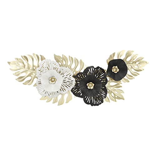 Tissting Metall Wanddeko Blumen Skulptur 50 x 20 cm 3D Stereo Gold Blätter Wand Dekoration Nordischer Stil Modernes Deko Wandkunst Wandbehang für Schlafzimmer, Wohnzimmer von Tissting