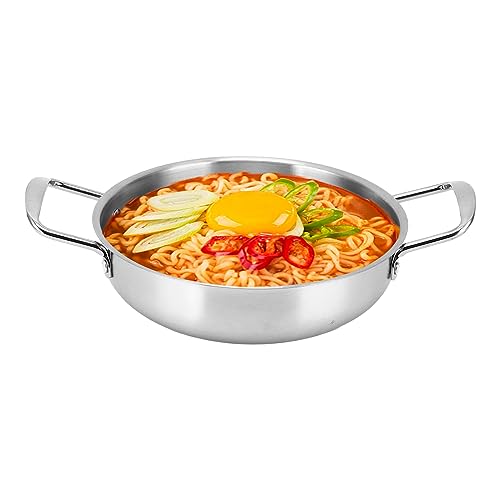 Tissting Mini Kochtopf Klein mit Doppelgriff, 18cm/7,08 Zoll Ramen Kochtopf, Edelstahl Pasta Suppentopf Korea Nudeltopf Kleine Alltagspfanne für Herd, Suppe, Ei, schnelles Erhitzen von Tissting