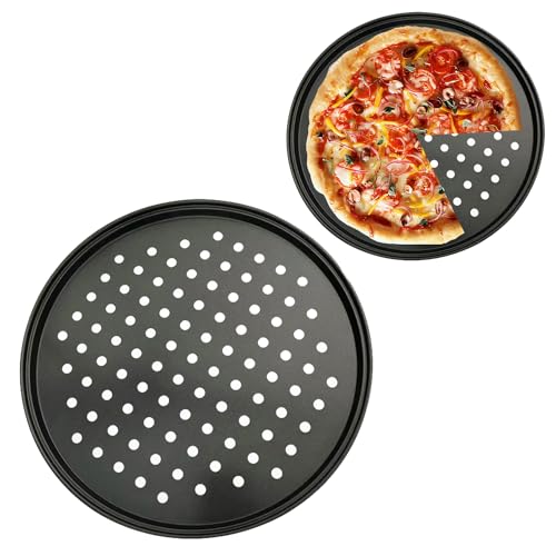 Tissting Pizzablech Gelocht 28cm Runde Perforierte Pizzaform Schwarz Karbonstahl Antihaftbeschichtet Leicht Entformbare Pizza Backblech Kuchenblech für Pizza Pie Flammkuchen von Tissting