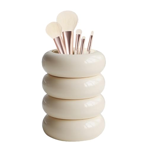 Tissting Qtip Halter Spender 10/12cm Harz Donut Form Nordischer Wattestäbchen Aufbewahrungsbox mit Deckel, Qtip Spendergläser für Badezimmer Waschtisch(White 7.8x12.5cm) von Tissting