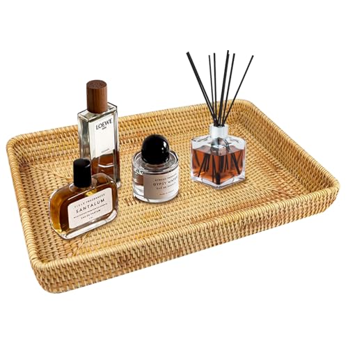 Tissting Rattan Tablett Rechteckige 37 x 23 x 5 cm Gewebt Serviertablett Obsttablett Snack Dessert Tee Teller Handgewebter Brot Korb Deko Tablett für Home Restaurant Tissting Rattan Tablett Rechteckige 37 x 23 x 5 cm Gewebt Serviertablett Obsttablett Snack Dessert Tee Teller Handgewebter Brot Korb Deko Tablett für Home Restaurant von Tissting