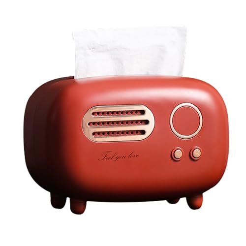 Retro Radio Taschentuchbox 17 x 12 x 12 cm Rechteckige Kunststoff Taschentuchbox Vintage Deko Kosmetiktücher für Badezimmer, Wohnzimmer, Schlafzimmer, Nachttisch(Rot) von Tissting