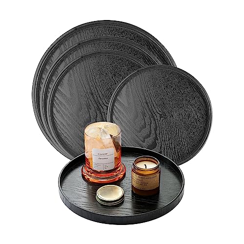 Tissting Rundes Serviertablett Massivholz Teetablett Holzteller Holz Tablett Küchentablett Servierplatte für Küche Esszimmer Café Frühstückstablett für Tee, Speisen, Getränke (27cm/10.62 Zoll) von Tissting