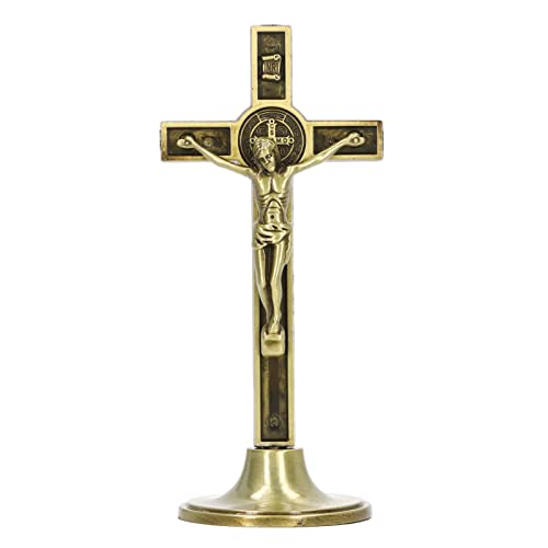 Tissting Stehender Kruzifix 12cm Klein Tisch Katholisches Kreuz mit Abnehmbarem Sockel, Metall Desktop Deko Kruzifix, Geschenke für Männer und Frauen(Kupferfarbe) von Tissting