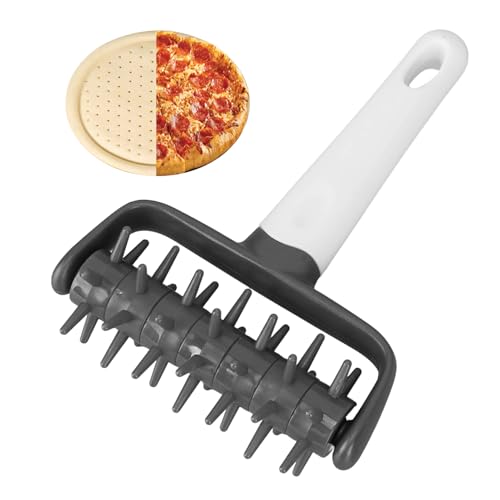 Tissting Stipproller Roller Docker mit Spikes, 18cm Grau Kunststoff Pizzateig Gitterroller Pizza Teig Locher Gitter Teigroller für Pizza Gebäck Pie Kekse von Tissting