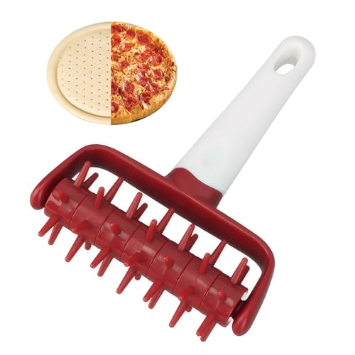 Tissting Stipproller Roller Docker mit Spikes, 18cm Rot Kunststoff Pizzateig Gitterroller Pizza Teig Locher Gitter Teigroller für Pizza Gebäck Pie Kekse von Tissting