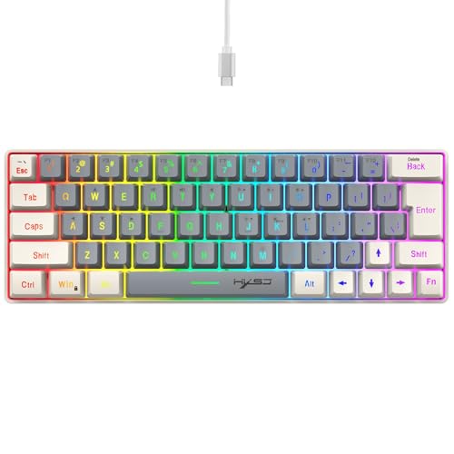 Tissting Tastaturschlüsselkaps, 63 Tasten Membrantastatur Farbige Beleuchtung Kabel -Keycap USB C Kabel abnehmbar Gaming -Tastaturschlüsselkappen (Grey-White) von Tissting