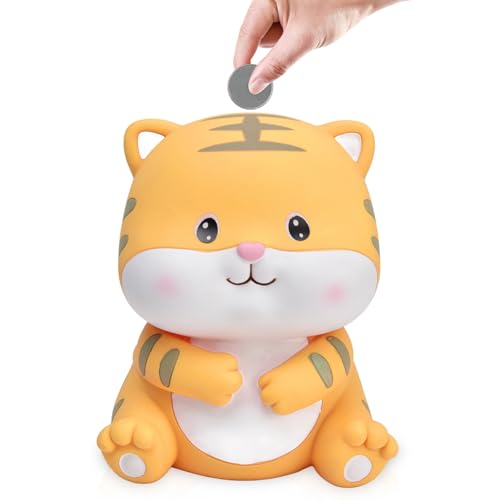 Tissting Tier Kinder Spardose, Tiger Sparschwein Bank KarikaturTier Sparschwein Ornamente Coin Bank Harz Tigerform Niedliche Münzbox Spardose in für Jungen und Mädchen von Tissting