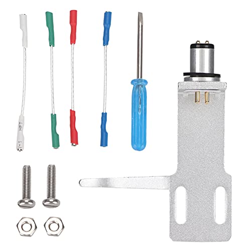 Tissting Turntable Phonograph Headshell, Phono Cartridge Record Player Kit with 4 Cables and 2 Screw Pairs, Connector Cable for High-End Phonograph Player Turntables (Silber) von Tissting