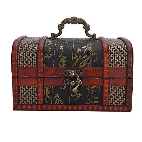 Tissting Vintage Deko Holz Schatzkiste, 18 x 10 x 11 cm Retro Chinese Style Klein Schatztruhe Münze Piratenkiste Kinder Spielzeug Holzkiste für Karten Schmuck Kleine Gegenstände von Tissting