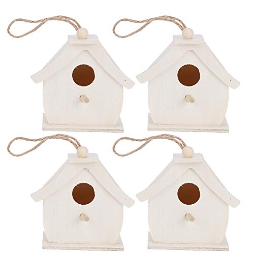 Tissting 4 Stücke Holz Vogelhaus zum Aufhängen und Bemalen, Holz Vogelhaus Basteln Dekorieren, Gartendeko Nistkasten für Papagei Kleine Vögel und Kinder Basteln (7x4x7cm/2,8x1,6x2,8 Zoll) von Tissting