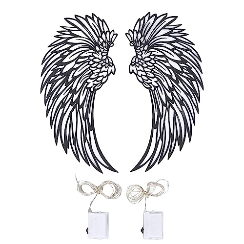 Wanddeko Metall Engelsflügel, Engelsflügel Wanddekoration, Leuchtende Metallflügel Wand Skulptur Hollow Out Wand Hängende Dekoration mit Lichtern Wall Art Decor für Innen Außen((45 cm/17,71 Zoll)) von Tissting