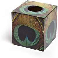 Handdekorierter Pfau Taschentuchbox Deckel Hölzern in Serviettentechnik von TissueBoxCompany