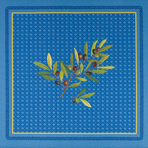 6 traditionelle Provence Servietten original von Tissus Toselli aus Nizza, 45 x 45cm, 100% Baumwolle, Nyons blau Oliven von Tissus Toselli