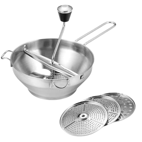 Lebensmittelmühle für Apfelmus Lebensmittelmühle mit Kurbel,Ergonomische 3 Frässcheiben Edelstahl,Mahlwerk Küchenmühle Zerkleinerer von Tisujune