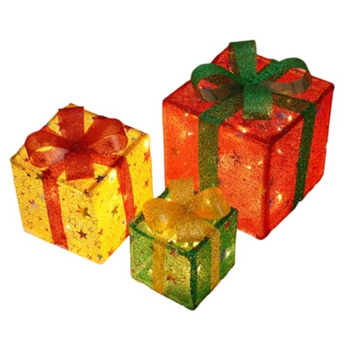 Tisujune Christmas Beleuchtete Geschenkboxen - Beleuchtete Weihnachtskisten Figuren | 3er Set Batteriebetriebene Winterfest Deko Für Balkon Terrasse Wohnzimmer Schlafzimmer von Tisujune