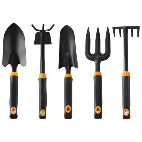 Tisujune Garten Handschaufel | 5-teilige Gartenschaufeln Set,Gartengeräte-Set mit Handschaufel für Hochbeet Umpflanzen Gemüsegarten Balkon Garten Rasen Camping Farm von Tisujune