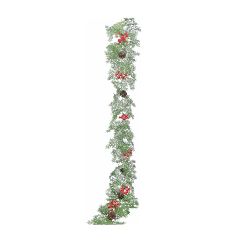 Tisujune Kieferngirlande Realistisch | Weihnachtsdekoration Kieferngirlande mit Zapfen und roten Beeren Real Touch 200 cm für Tisch Kamin Wohnzimmer | Deko Girlande für Farmhouse Diele Mantel von Tisujune