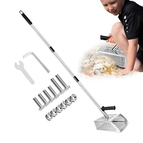 Tisujune Sand Scoop,Sandsieb Schaufel | Anti-Rutsch Siebrechen Edelstahl Schatzsuche Grabewerkzeug Strandtool von Tisujune