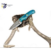 4'' Drop Point Damaskus Messer Handgefertigt Von Titan International Gefärbt Knochen Griff von TitanInternational