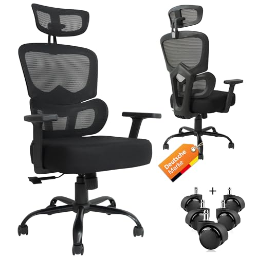 Titano Ergonomischer Bürostuhl - Schreibtischstuhl mit Verstellbarer Höhe, Kopfstütze und Armlehnen. Drehstuhl mit Wippfunktion, Lendenwirbelstütze, 12cm Memory Foam | 150kg Belastbar von TITANO