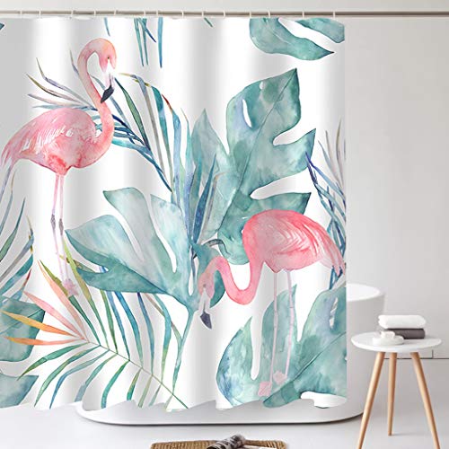 Tititex Duschvorhang mit Haken, tropischer Flamingo, moderner Stil, wasserdichter Stoff, Badezimmer-Dekor-Set, 183 x 183 cm, Blaugrün Tititex Duschvorhang mit Haken, tropischer Flamingo, moderner Stil, wasserdichter Stoff, Badezimmer-Dekor-Set, 183 x 183 cm, Blaugrün von Tititex