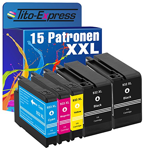 Tito-Express 15x Druckerpatronen kompatibel mit HP 932 XL 933 XL für Officejet 6600 6700 7510 7612 7110 7610 6110 Wide Format Premium Multipack (6X schwarz, je 3X Cyan, Magenta, Yellow, 15er-Pack) von Tito-Express