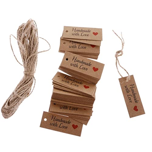 Tiuimk Mini-Kraftpapieranhänger mit Aufschrift "Handmade with Love", rustikales Braun, 100 Stück von Tiuimk