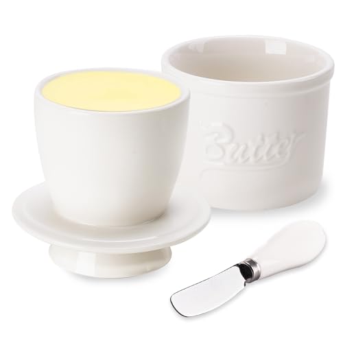 Französische Butterdose, Butterdose Keramik mit Wassergekühlt, Butterglocke mit Deckel und Messer Buttertopf für Frische Streichfähige Butter von Tiusixsy