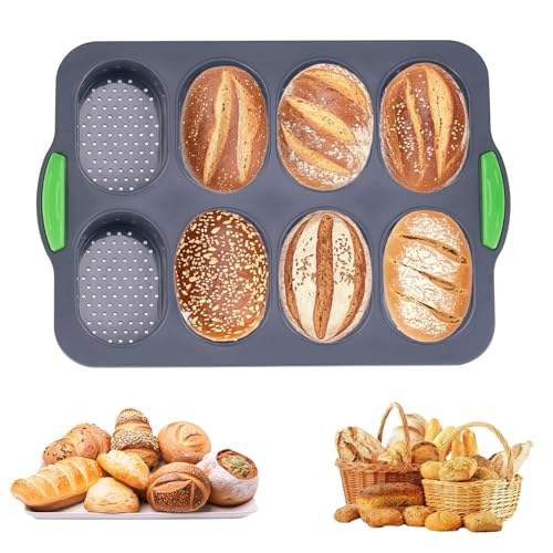 Tiusixsy Brötchen Backform, 8 Brötche Backform Brötchen aus Silikon, Antihaft Baguette Backblech Brötchenbackform, Silikonform Brotbackform für Baguette Brot von Tiusixsy