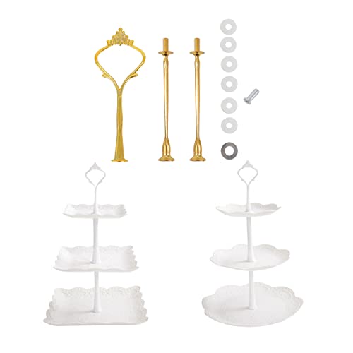 3 Tier Etagen Teller，Tiuxiu 2 Cupcake Dessert Ständer+1 Metallstab Kuchenständer Keks Servierständer Party Hochzeit Deko Tortenständer - Kunststoff von Tiuxiu