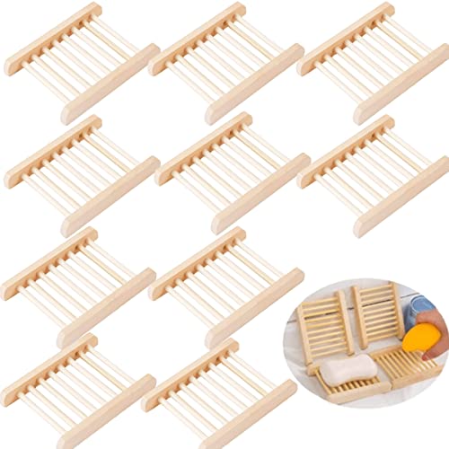 Tiuxiu Seifenschale Holz Dusche, 10pcs Soap Box Dish Seifenablage Handarbeit Seifenhalter Halter Deck Seifenhalterung Für Seife Scrubber Schwämme Küche Bad Waschbeckenablage 12x1.8x9cm（Kiefer） von Tiuxiu