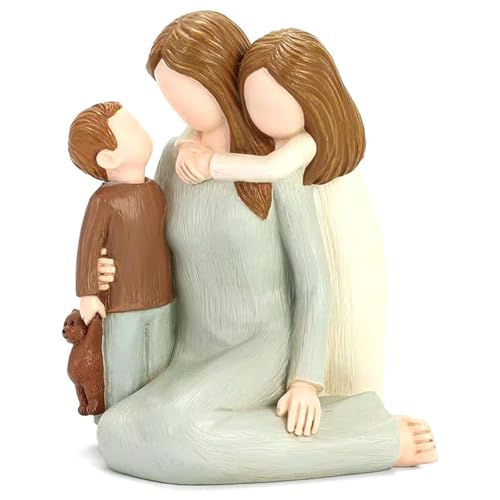 Tiuyii Mutter und Kinder Figuren Mutter und zwei Kinder Statuen Mutter Sohn Tochter Familie Skulptur Geschenke für Muttertag Jahrestag Geburtstag von Tiuyii