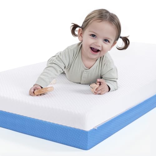Tivellary Kinderbettmatratze und doppelseitige Kleinkindmatratze, 2-stufige Babybett-Matratze mit blauem Gel-Memory-Schaum und abnehmbarem Bezug, 132,1 x 69,8 x 14 cm, passend für Kinderbetten in Tivellary Kinderbettmatratze und doppelseitige Kleinkindmatratze, 2-stufige Babybett-Matratze mit blauem Gel-Memory-Schaum und abnehmbarem Bezug, 132,1 x 69,8 x 14 cm, passend für Kinderbetten in von Tivellary