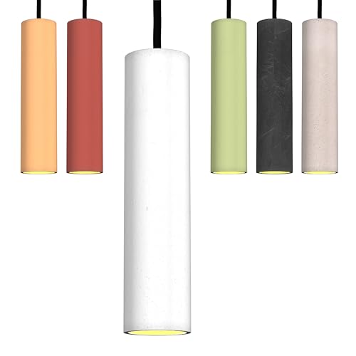 Betoniq Pendelleuchte Beton modern groß NARA27 außen weiss innen gold - Industrial Design Betonlampe Hängelampe mit LED Glühbirne und Fassung GU10 - Hängeleuchten & Pendelleuchten in Betonoptik von Tivendis