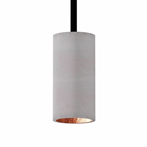 Betoniq Pendelleuchte Beton modern klein NARA13 außen grau innen kupfer - Industrial Design Betonlampe Hängelampe mit LED Glühbirne und Fassung GU10 - Hängeleuchten & Pendelleuchten in Betonoptik von Tivendis