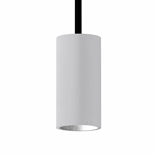 Betoniq Pendelleuchte Beton modern klein NARA13 außen weiss innen silber - Industrial Design Betonlampe Hängelampe mit LED Glühbirne und Fassung GU10 - Hängeleuchten & Pendelleuchten in Betonoptik von Tivendis