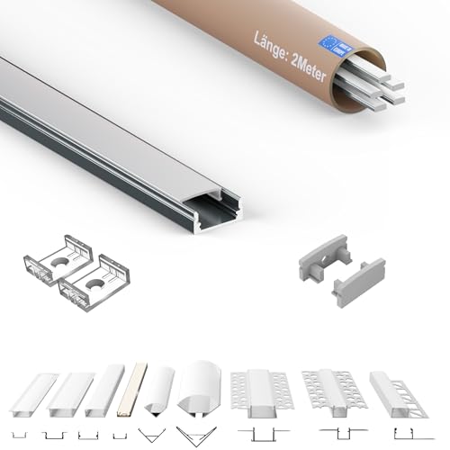 Tivendis LED Aluminium Profil 2m Set 6-teilig Milchig | AF Aluprofil für Streifen bis 12 mm | Indirekte Beleuchtung | U-Profil 5er Set von Tivendis