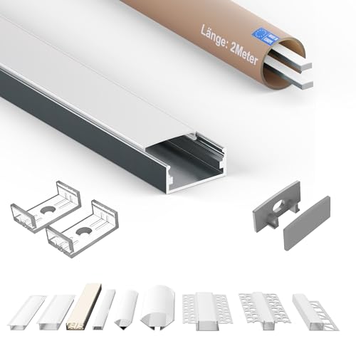 Tivendis LED Profil 2m Set 6-teilig Milchig | AB Aluprofil für Streifen bis 20mm | Leiste Küche Decke | Aluminium Profil 2m | Schiene 2er SET Tivendis LED Profil 2m Set 6-teilig Milchig | AB Aluprofil für Streifen bis 20mm | Leiste Küche Decke | Aluminium Profil 2m | Schiene 2er SET von Tivendis