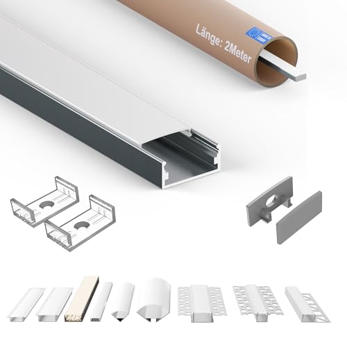Tivendis LED Profil 2m Set 6-teilig milchig | AB Aluprofil für LED Streifen bis 20mm | LED Profil indirekte Beleuchtung | Aluprofil LED Leiste Küche Decke | LED Aluminium Profil 2m | LED Schiene von Tivendis