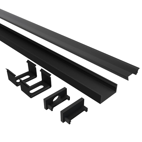 Tivendis Led Alu Profil 2 m AF2 schwarz Komplett Set für Strip/Streifen bis 12 mm breit | Abdeckung schwarz, Endkappen, Befestigungclips | U-Form Aufputz Deckenleiste Wandprofil pulverbeschichtet von Tivendis
