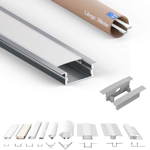 Tivendis Led Alu Profil 2 m EB Komplett Set für Strip/Streifen bis 20 mm breit | Abdeckung satiniert milchig, Endkappen | Einbau Fußleisten Flachprofil eloxiert 2er SET Tivendis Led Alu Profil 2 m EB Komplett Set für Strip/Streifen bis 20 mm breit | Abdeckung satiniert milchig, Endkappen | Einbau Fußleisten Flachprofil eloxiert 2er SET von Tivendis