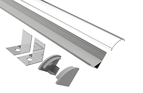 Tivendis Led Alu Profil 2 m ER10 Komplett Set für Strip/Streifen bis 10 mm breit | Abdeckung transparent klar, Endkappen, Befestigungclips | L-Form Winkel Ecke Winkelprofil Eckprofil eloxiert von Tivendis