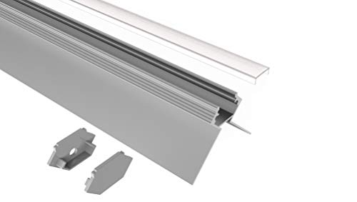 Tivendis Led Alu Profil 2 m TB7 mit Zubehör für Strip/Streifen bis 12 mm breit | Abdeckung satiniert milchig | Einbau Trockenbau Abschlussleiste Abschlussprofil Deckenleiste eloxiert von Tivendis